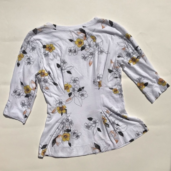 T.la Anthropologie White Floral Print Peplum Shirt - Picture 3 of 6